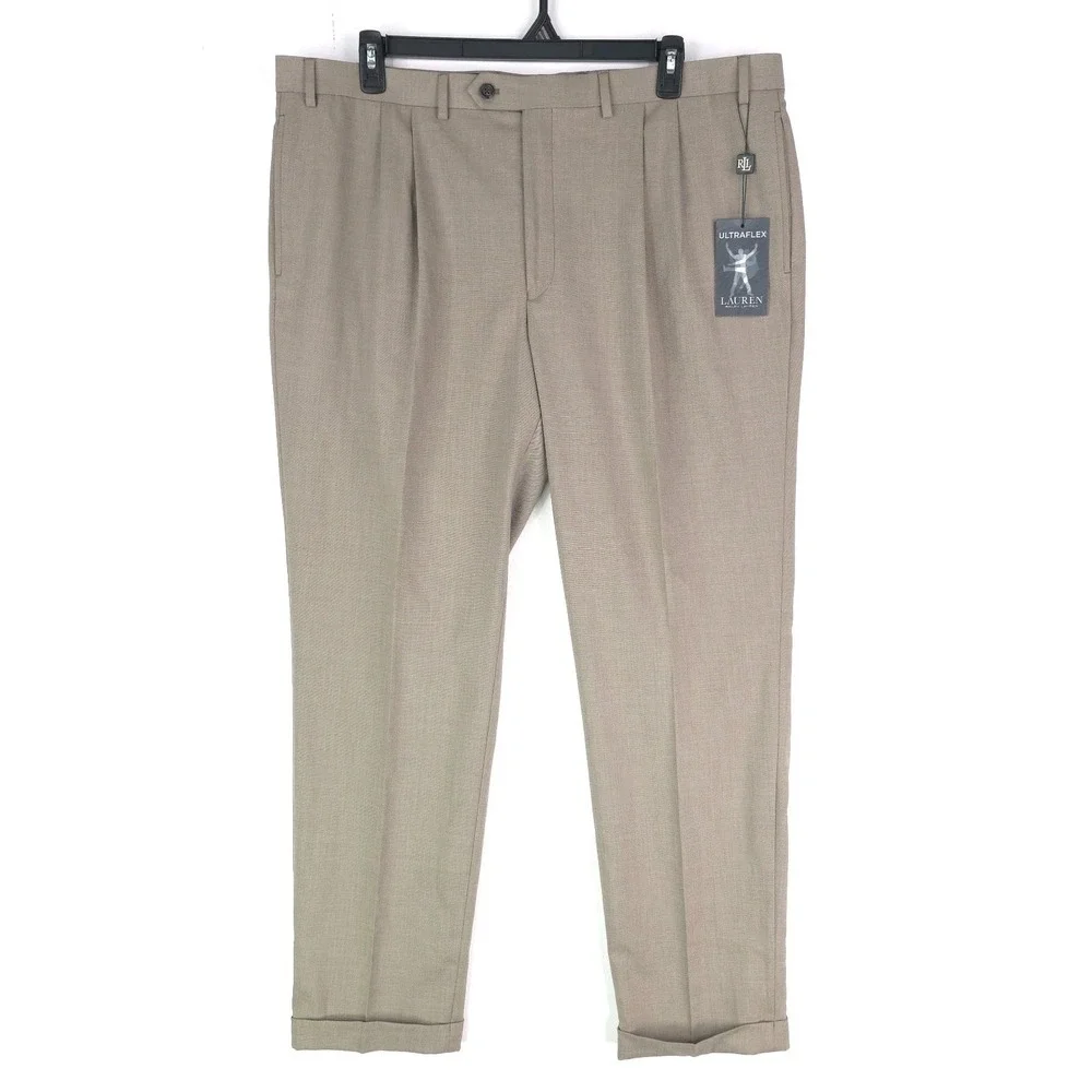 Lauren Ralph Lauren Mens 42X32 Tan Dress Pants Classic Fit Ultraflex Stretch NWT